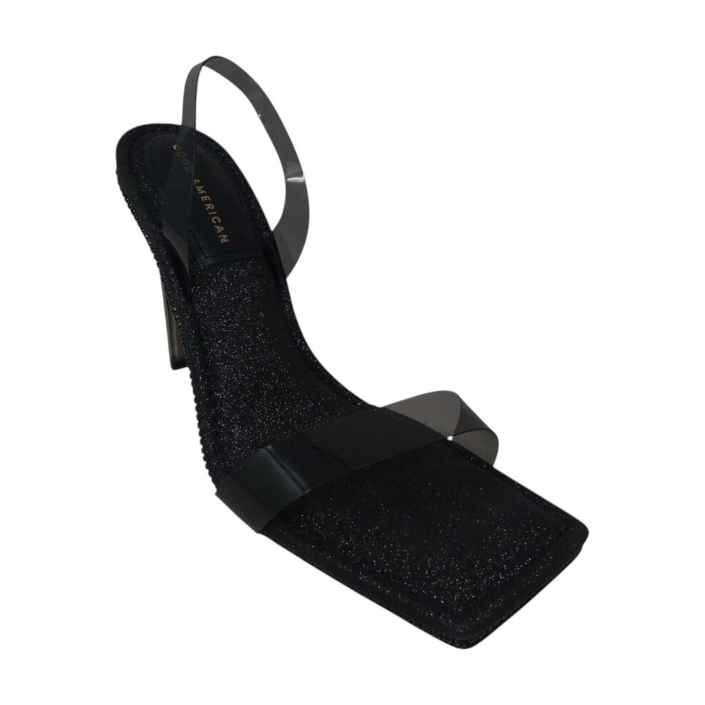 Good‎ American Cinder-F*cking-Rella Heel Women 13 Black Glitter PVC Slingback